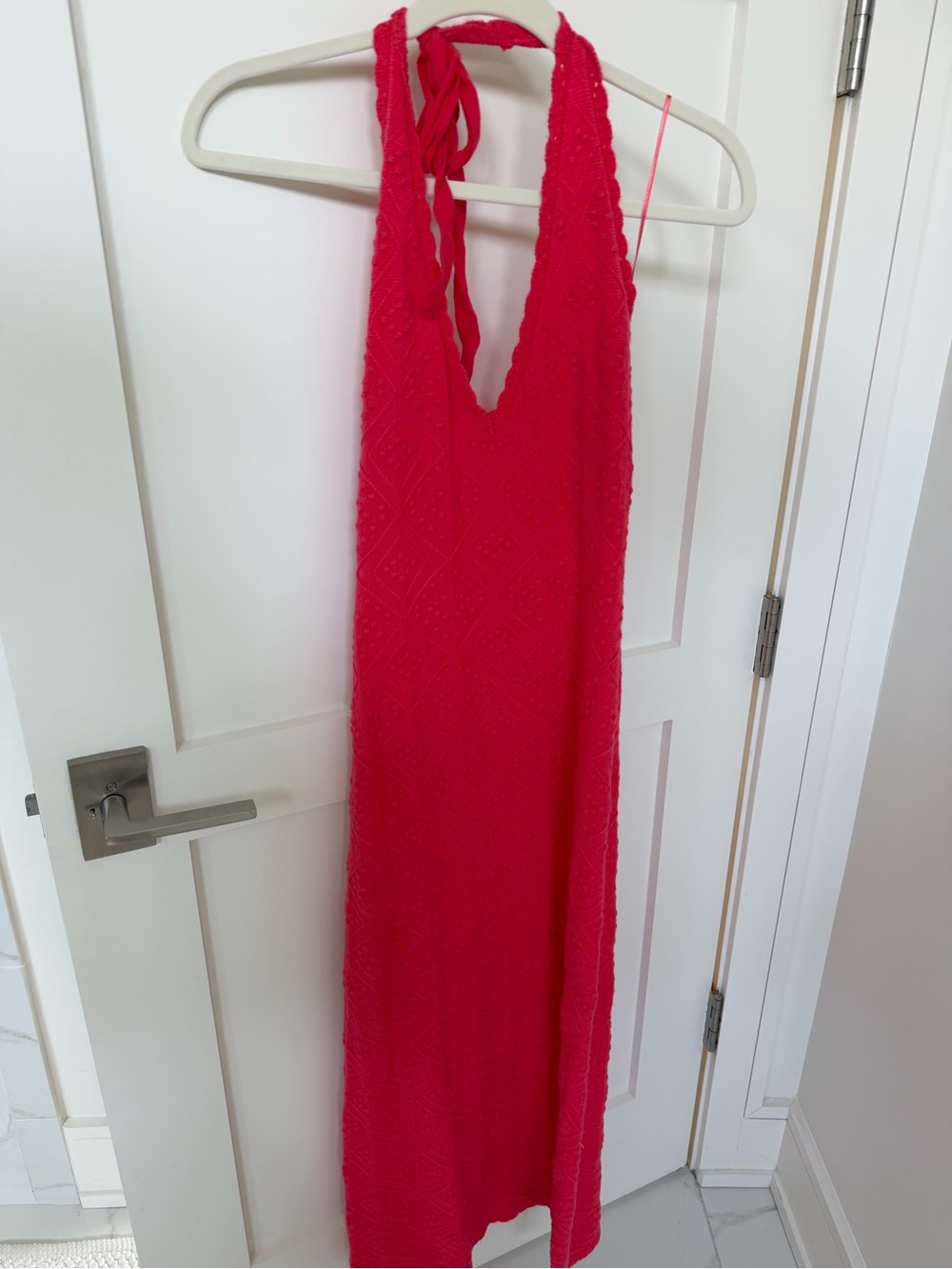 Redish pink Crochet Halter Maxi Dress - Women - Picture 2 of 4